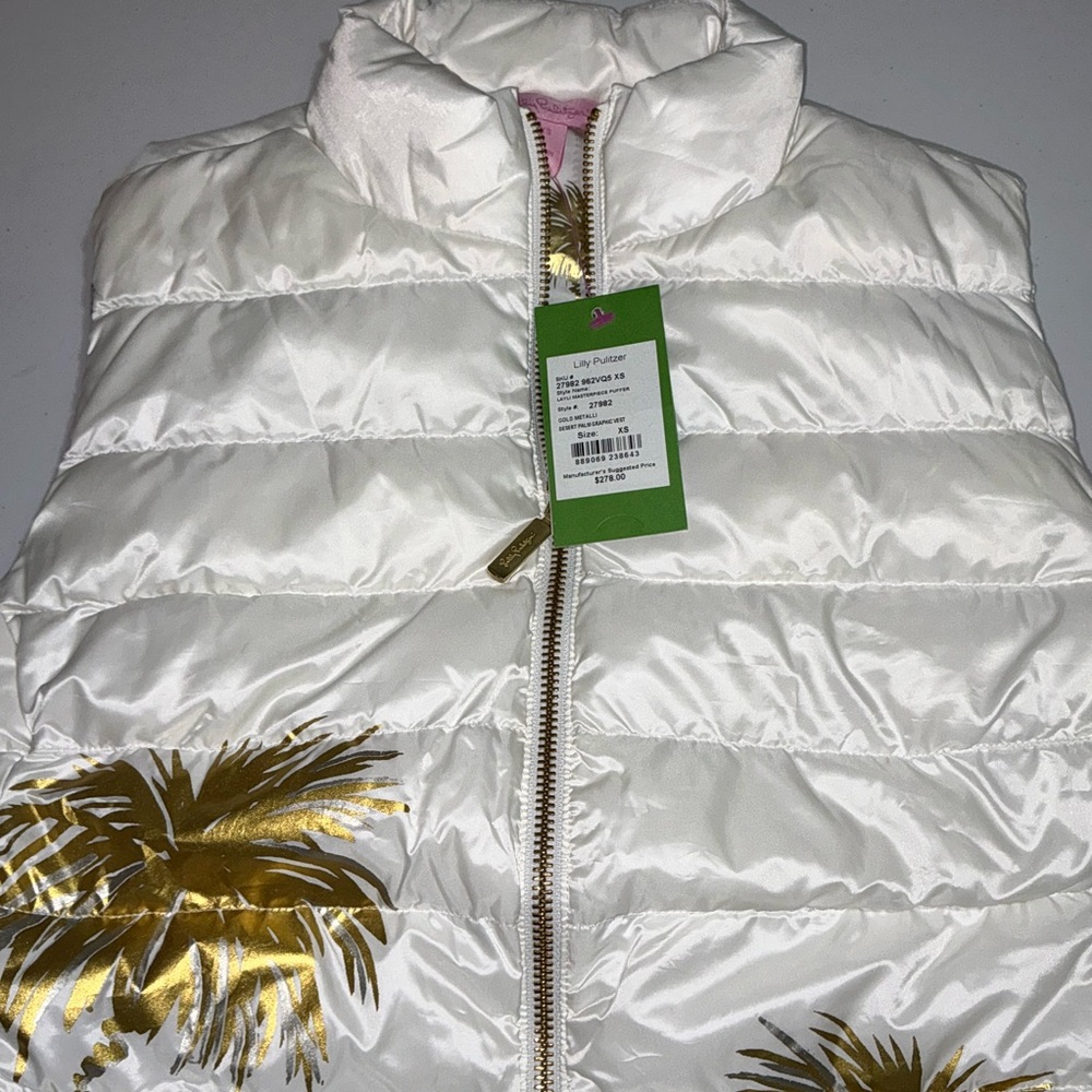 Lilly Pulitzer NWT Layli Masterpiece Puffer Gold Desert Palm Graphic $278 - Picture 14 of 16